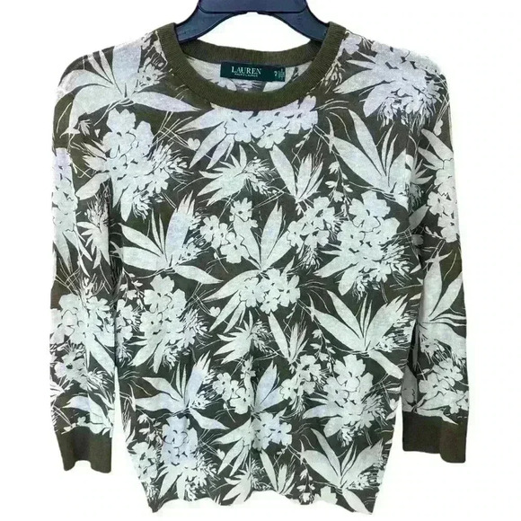 Lauren Ralph Lauren Lightweight Botanical Print Sweater Sz SP - Picture 1 of 4